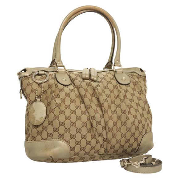 GUCCI GG Canvas Hand Bag 2way Beige Gold 285730 Auth th6045 - Picture 1 of 16